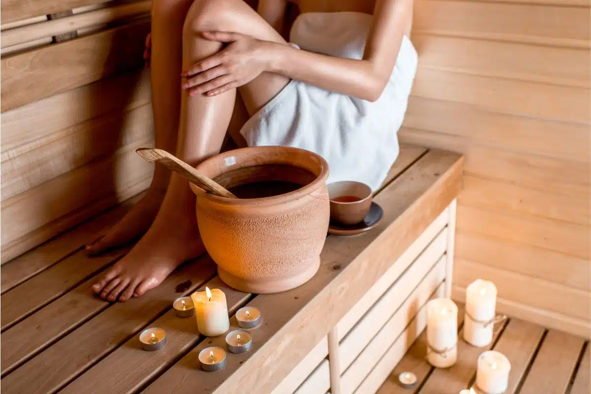 Sauna on a wellbeing day spa in Cornwall